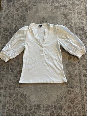 Express White Button-Front Puff Sleeve Henley
